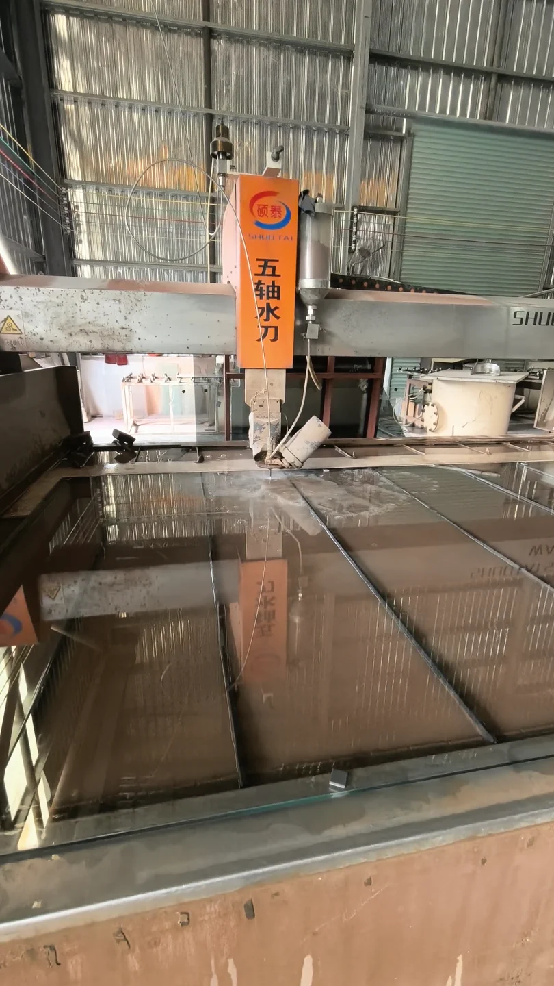 Glass processing table inside the workshop